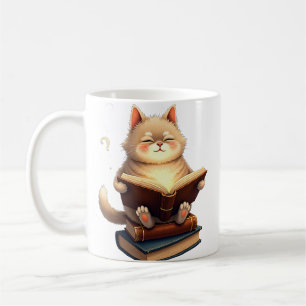 Caneca De Café Gato Flutuando no Espaço Lendo Livro Constelação C