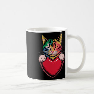 Caneca De Café Gato Fofo Abraçando Coração de Valentino Gatinho A