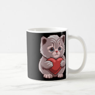 Caneca De Café Gato Fofo Abraçando Coração de Valentino Gatinho A
