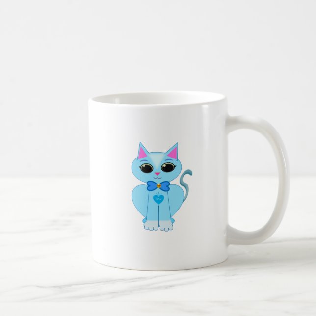 Caneca De Café Gato fofo azul claro elegante (Direita)
