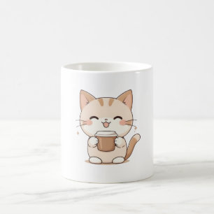 Caneca De Café Gato Fofo Bebendo Café Design Kawaii