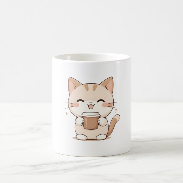 Caneca De Café Gato Fofo Bebendo Café Design Kawaii (Centro)