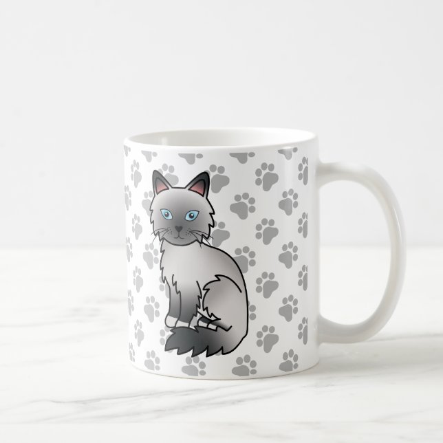 Caneca De Café Gato Fofo Birman / Ragdoll Ponto Azul & Patinhas (Direita)