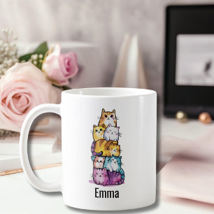 Caneca De Café Gato Fofo Colorido Aquarela Animal Divertido Perso