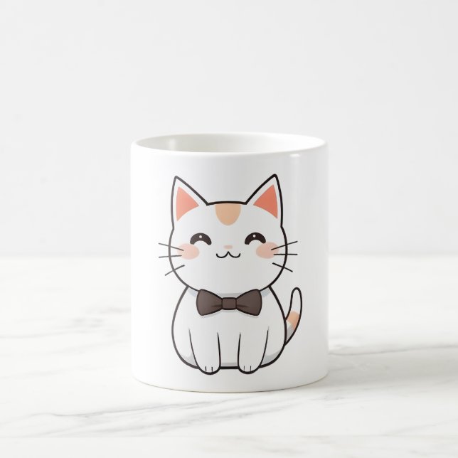 Caneca De Café Gato Fofo com Gravata Borboleta Design Kawaii (Centro)
