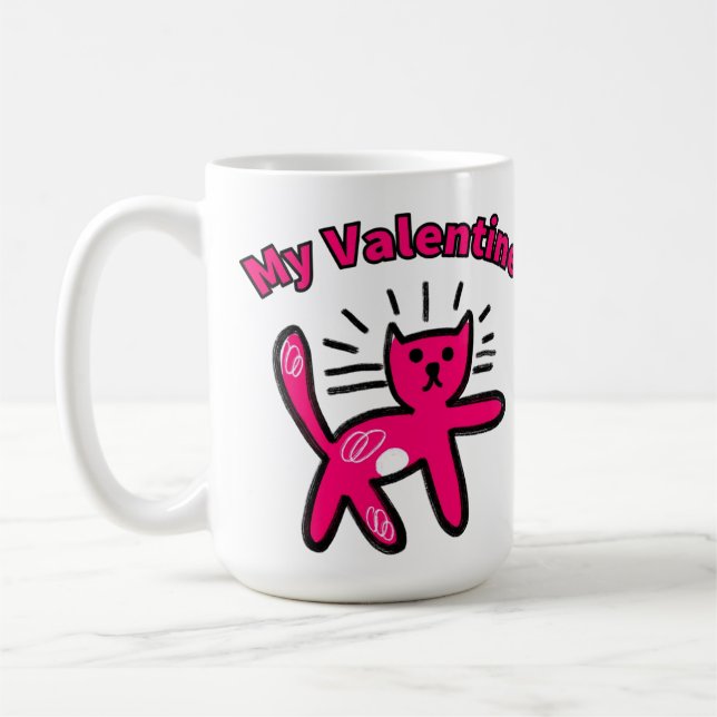 Caneca De Café Gato fofo de valentine doodle (Esquerda)