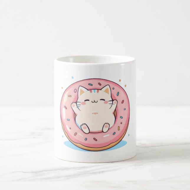 Caneca De Café Gato Fofo em Design Kawaii de Donut Doce (Centro)