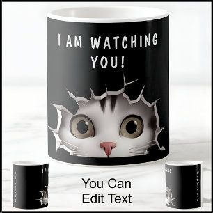 Caneca De Café Gato Fofo Espiando Você Novidade Divertida Preta