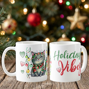 Caneca De Café Gato fofo ilumina as vibrações de Natal