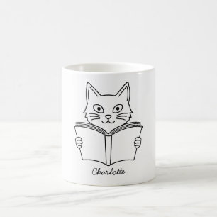 Caneca De Café Gato Fofo Lendo Livro