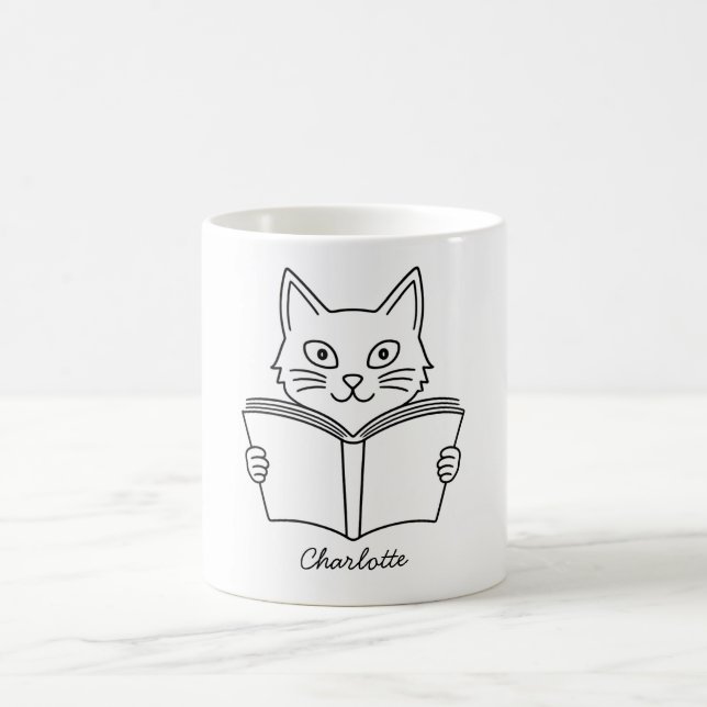 Caneca De Café Gato Fofo Lendo Livro  (Centro)