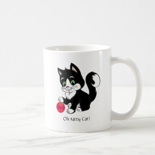Caneca De Café Gato fofo preto e branco de smoking e bola vermelh