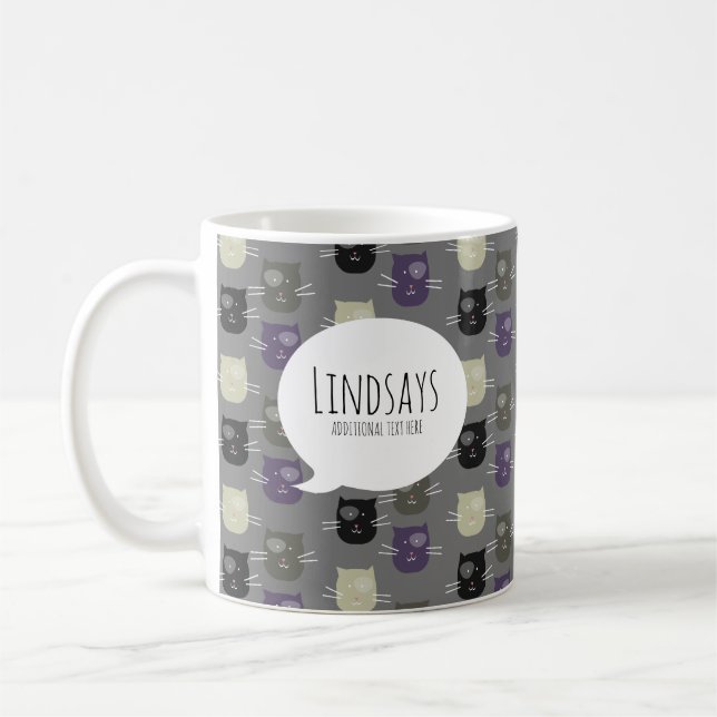 Caneca De Café Gato Fofo Preto Roxo Cinza (Esquerda)