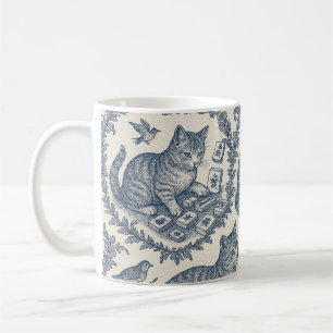 Caneca De Café Gato Fofo Toile de Jouy e Mahjong