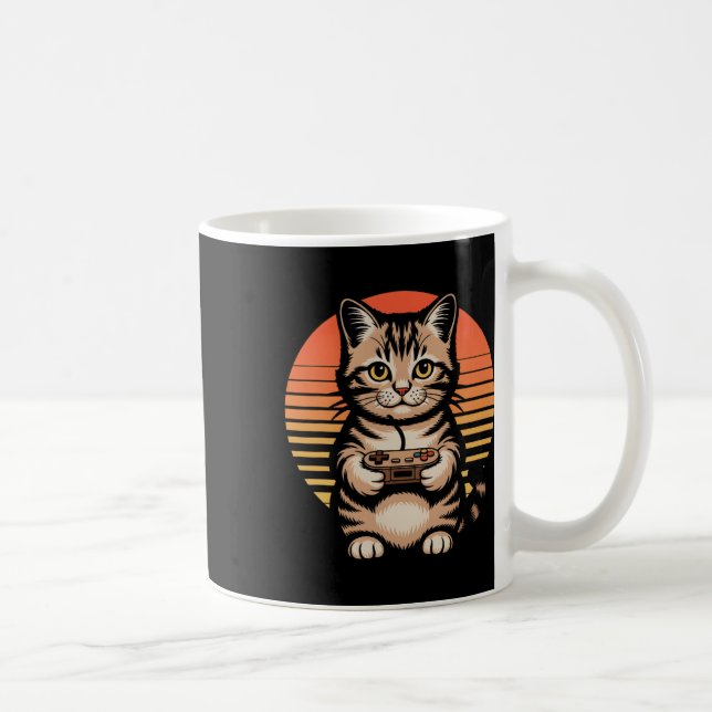 Caneca De Café Gato Gamer Pôr do Sol Retro Kit de Gamepad Gatinho (Direita)