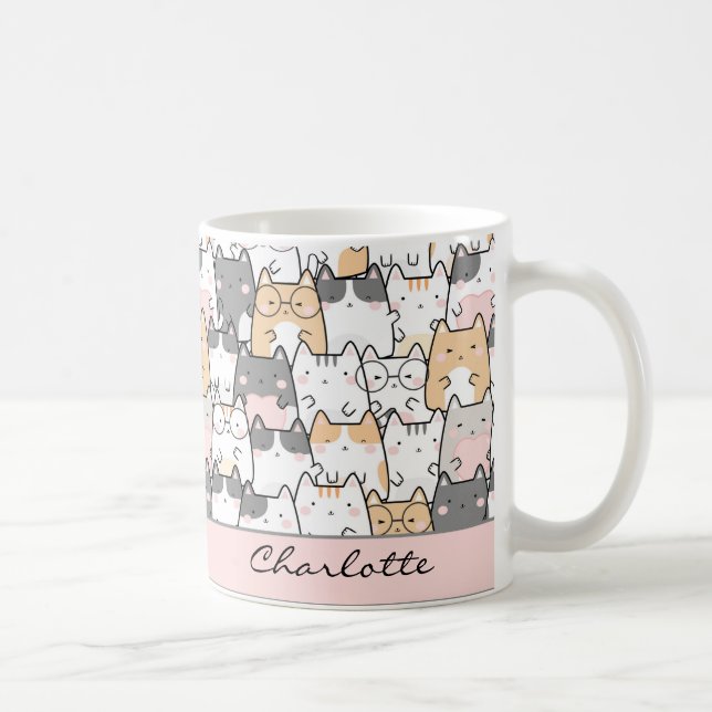 Caneca De Café Gato-Gato-Gato-Gato-Kawaii - Padrão Coffee Mug (Direita)