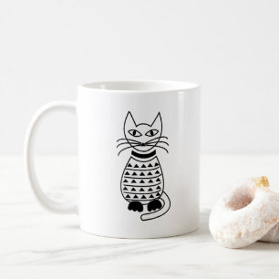 Caneca De Café Gato Geométrico Preto e Branco