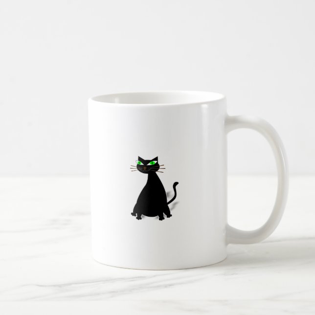 Caneca De Café Gato Gordo Preto Com Olhos Verdes (Direita)