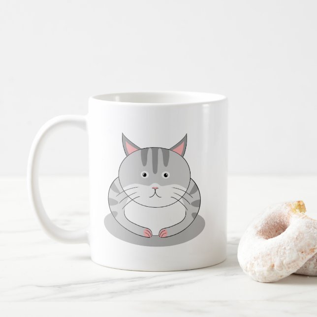 Caneca De Café Gato Gorducho Sorridente Padrão (Com Donut)