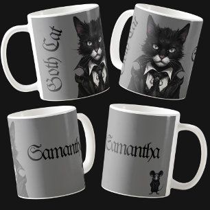 Caneca De Café Gato gótico com Nome Personalizado do Rato Escuro