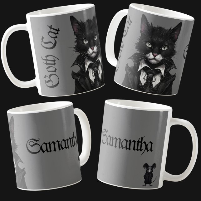 Caneca De Café Gato gótico com Nome Personalizado do Rato Escuro (Criador carregado)