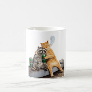 Caneca De Café Gato Guaxinim Fumando Cigarro Bebida de Meme Ant