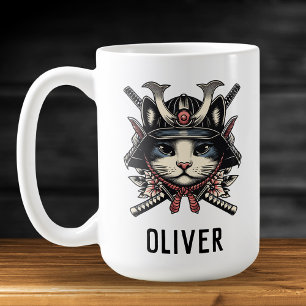 Caneca De Café Gato Guerreiro Samurai Sábio
