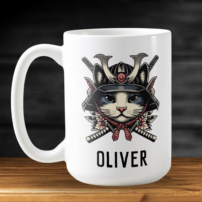 Caneca De Café Gato Guerreiro Samurai Sábio (Criador carregado)
