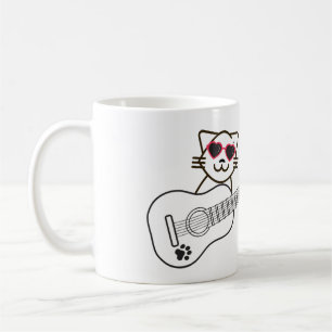 Caneca De Café Gato Guitarra- com Óculos de Sol Coração Gatinho M
