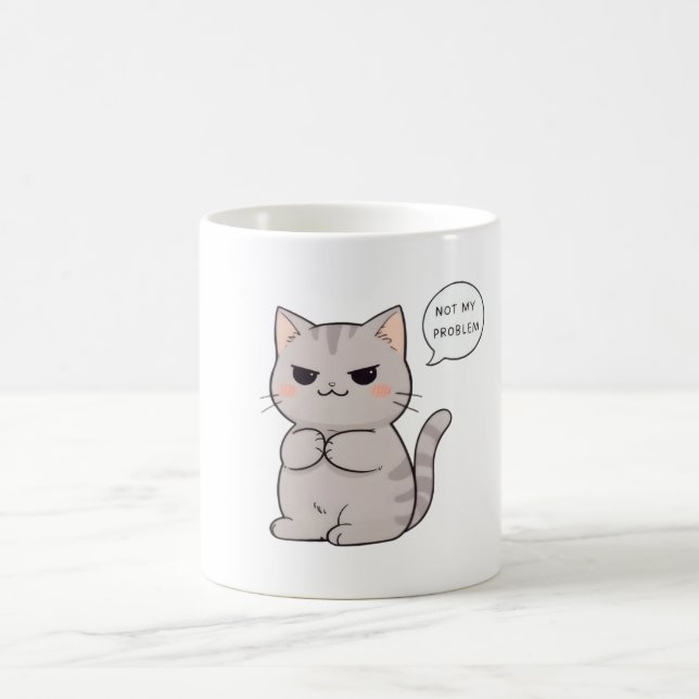 Caneca De Café Gato Indiferente "Não é Meu Problema" Design Diver (Centro)