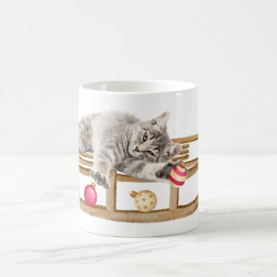 Caneca De Café Gato jogado no Natal Sleigh