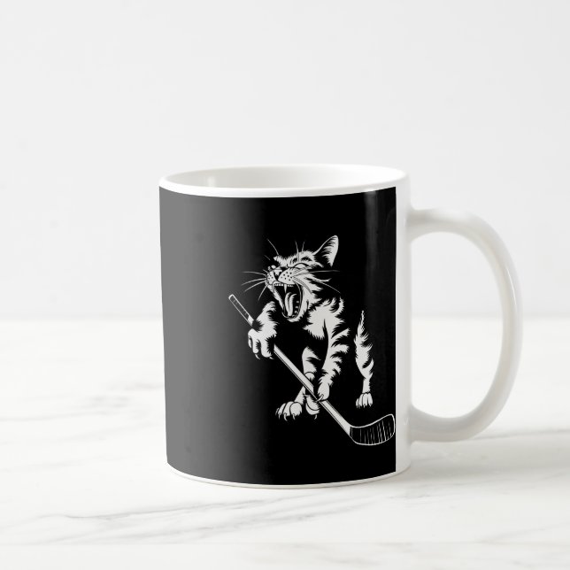 Caneca De Café Gato Jogando Hóquei no Gelo  (Direita)