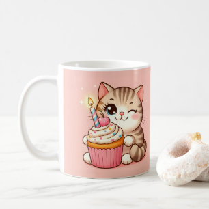 Caneca De Café Gato Kawaii bonito com Cupcake