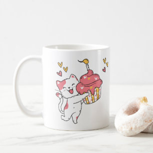 Caneca De Café Gato Kawaii bonito com cupcake