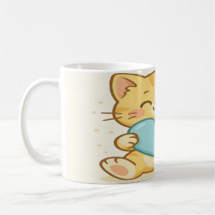 Caneca De Café Gato Kawaii Com Coração