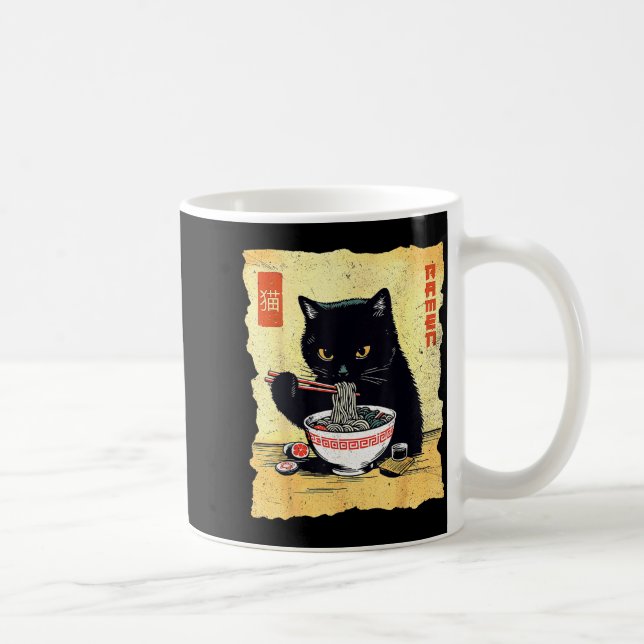 Caneca De Café Gato Kawaii Comendo Macarrão Ramen Presente Divert (Direita)
