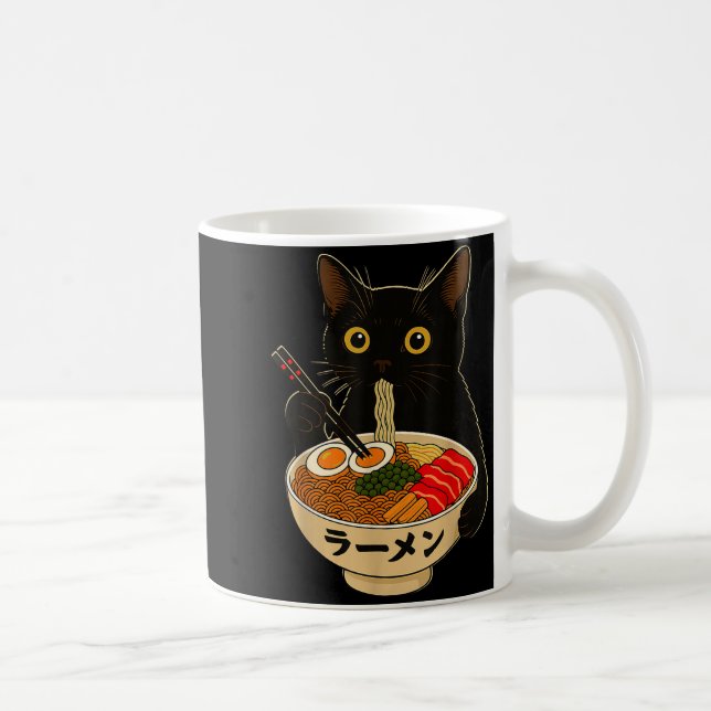 Caneca De Café Gato Kawaii Comendo Macarrão Ramen Presente Divert (Direita)