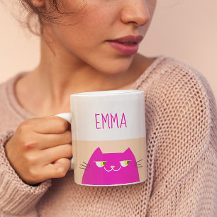 Caneca De Café Gato Kawaii Rosa Fuzz de Pêssego