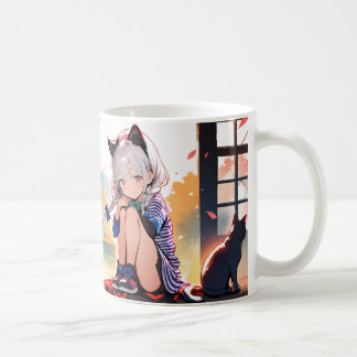Caneca De Café Gato Kawaii Tapeçaria com Sakura - Copo de animaçã
