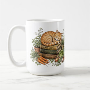 Caneca De Café Gato Laranja Aconchegante Dormindo sobre Livros