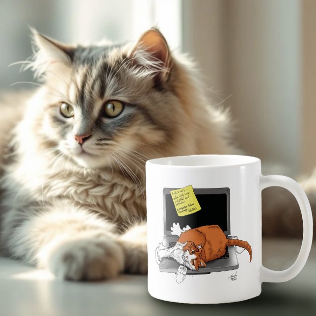Caneca De Café Gato Laranja Engraçado Laptop Verde Trabalho Casa (Criador carregado)