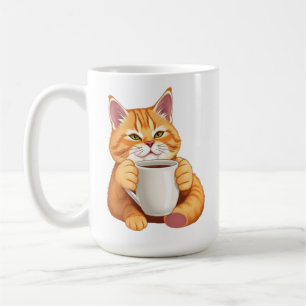 Caneca De Café Gato Laranja Fofo Bebendo Café Fofinho Gato Tabby