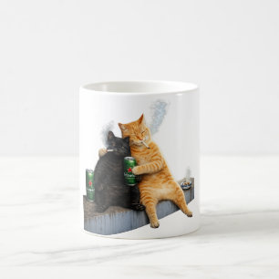 Caneca De Café Gato Laranja Gato Preto Fumando Meme Antigo Dupla 