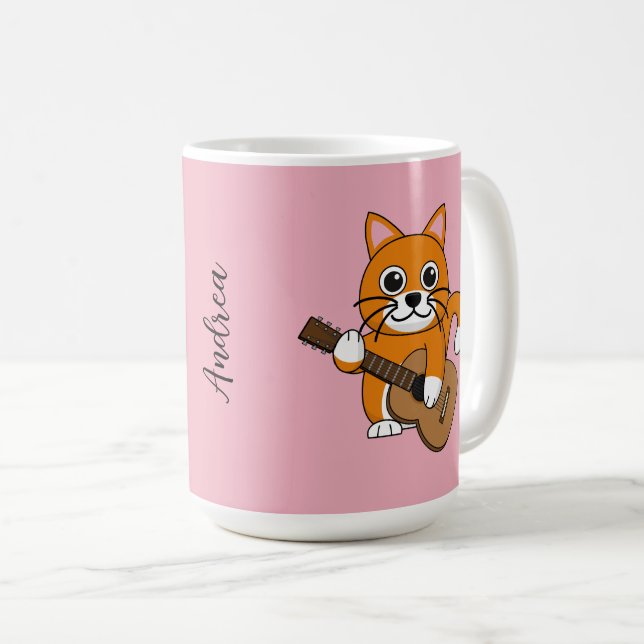 Caneca De Café Gato Laranja-Grito Tocando Cartografia De Violão | (Frente Esquerda)