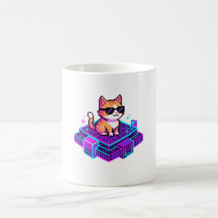 Caneca De Café Gato Legal com Óculos de Sol em Pixel Art Fofa