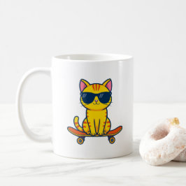 Caneca De Café Gato Legal de Skate Usando Óculos de Sol Cartoon