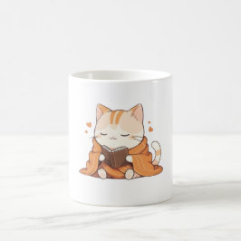 Caneca De Café Gato Leitor Aconchegante Kawaii Design de Gatinho