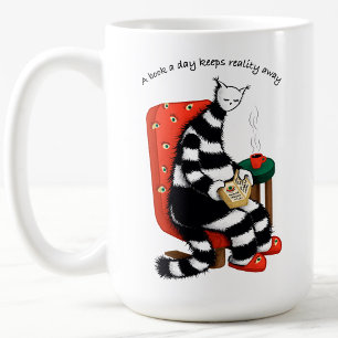 Caneca De Café Gato Leitor Divertido - Dia do Livro Afasta a Real