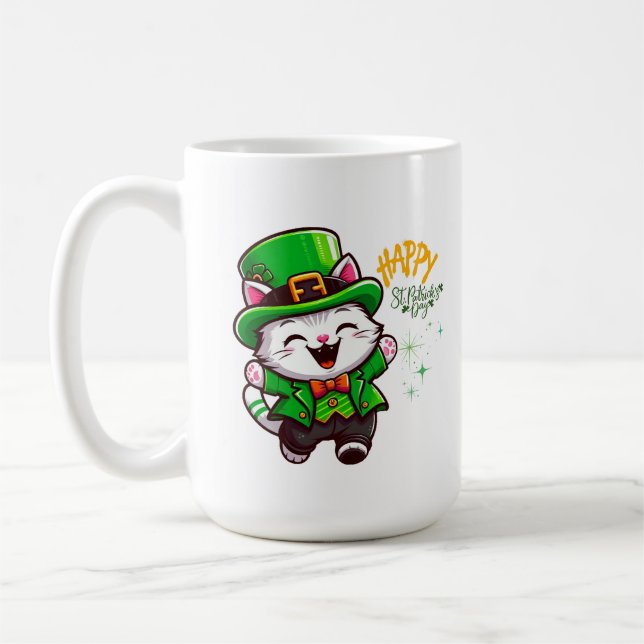 Caneca De Café Gato Leprechaun Sortudo (Esquerda)