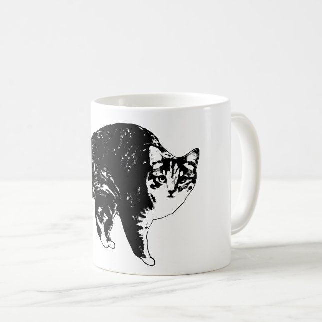 Caneca De Café Gato Listrado Sob Luzes de Feriado (Frente Esquerda)